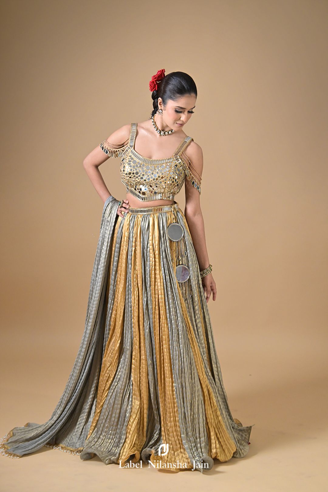 Gold - Silver Tissue Mirrorwork Ujala Lehenga