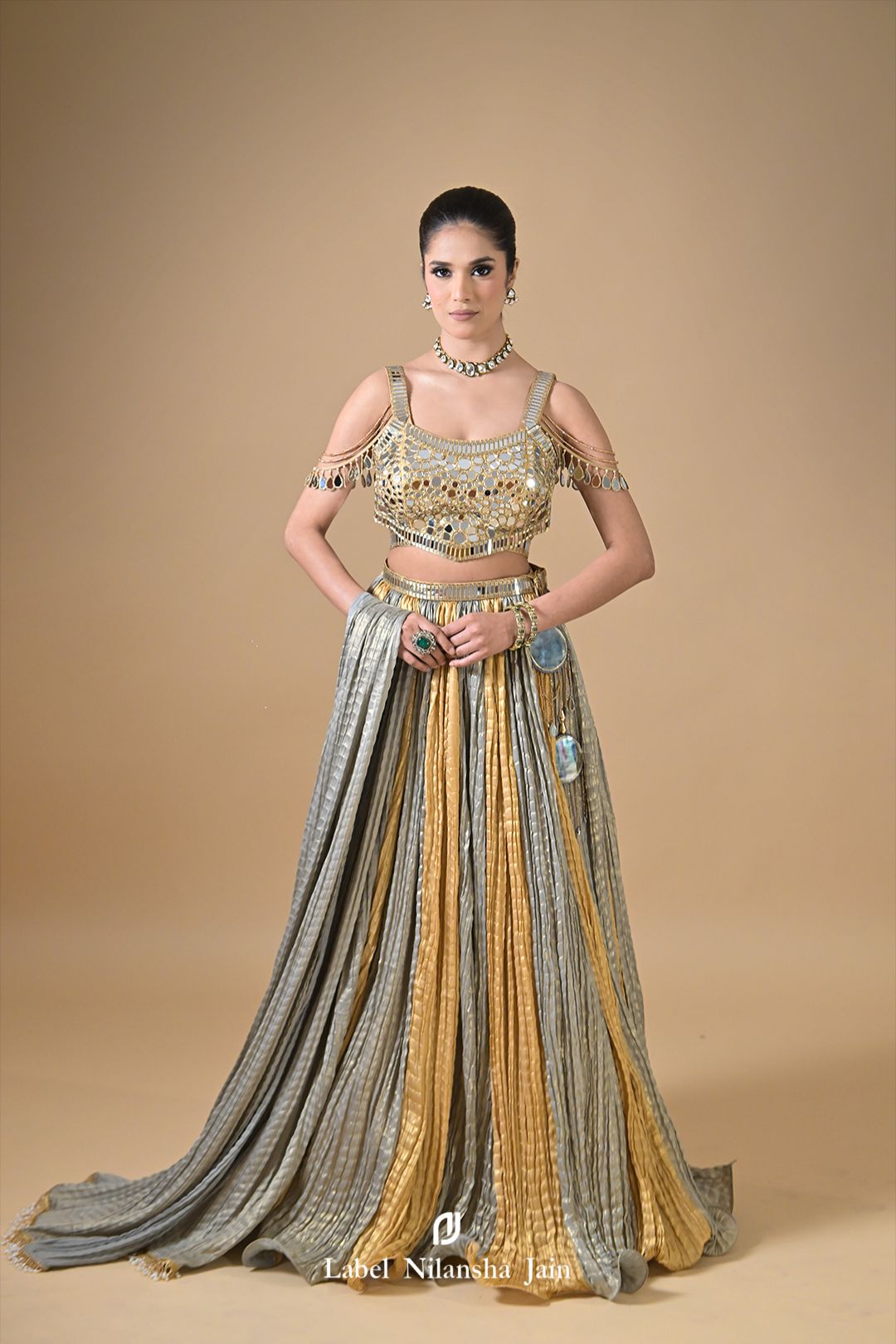 Gold - Silver Tissue Mirrorwork Ujala Lehenga