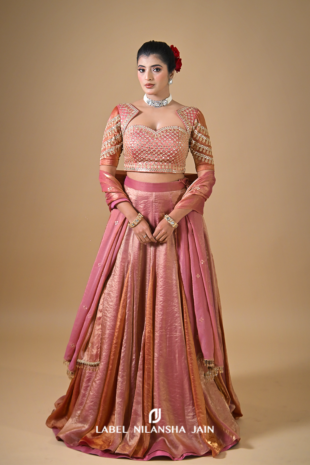 Rose Gold Zari Tissue Nayra Lehenga