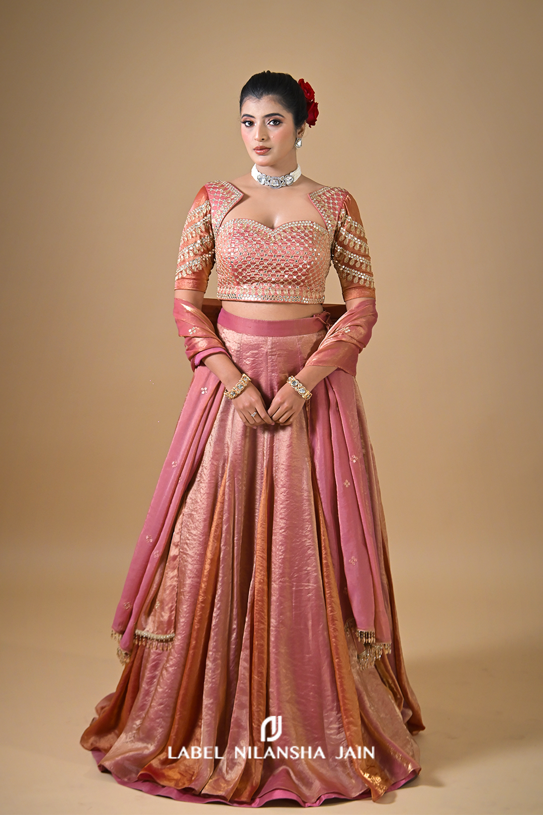 Rose Gold Zari Tissue Nayra Lehenga