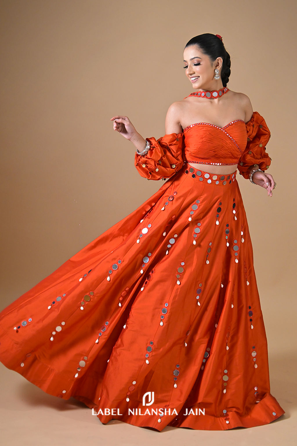 Orange Mirrorwork Surkh Lehenga