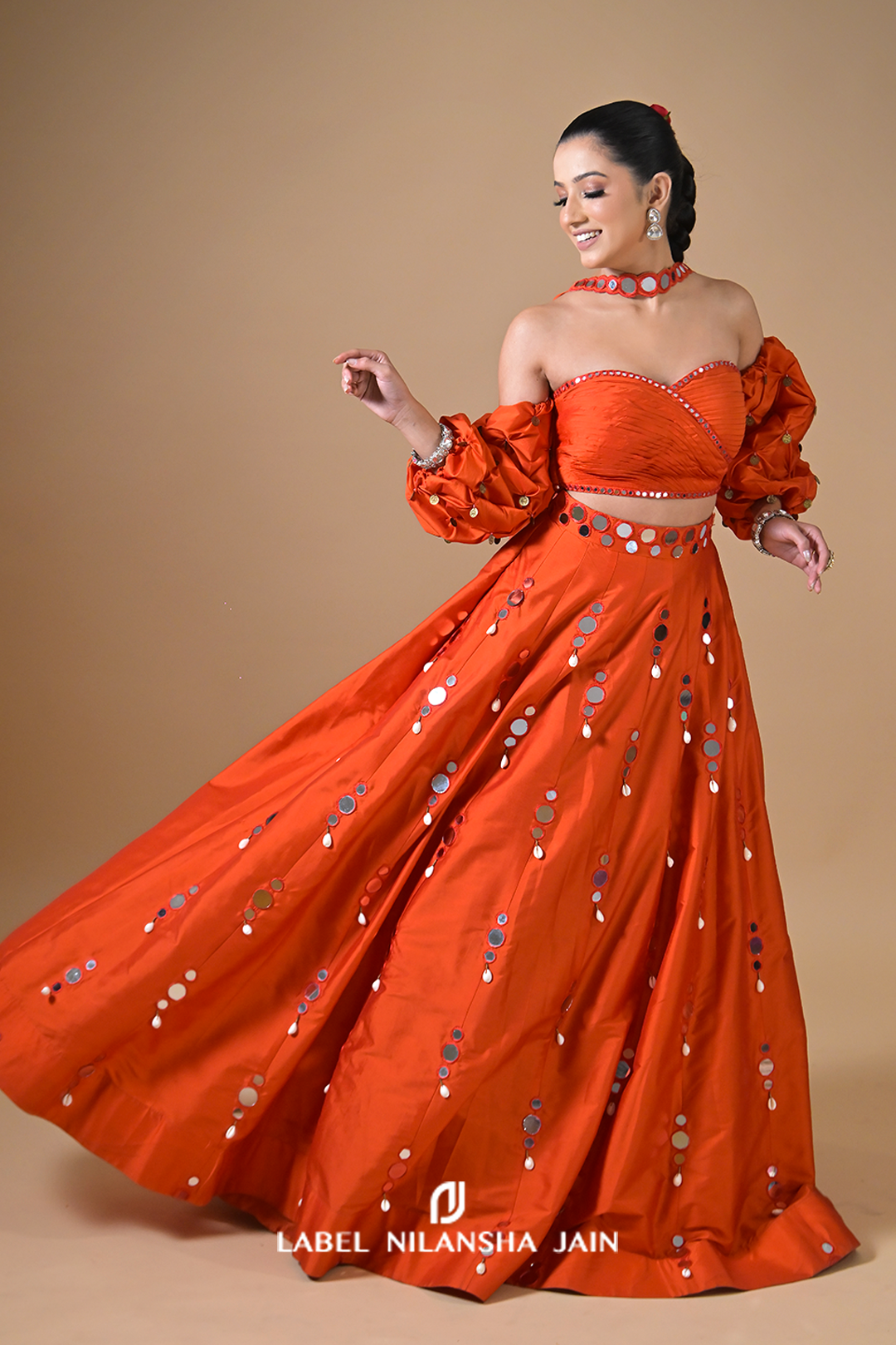 Orange Mirrorwork Surkh Lehenga