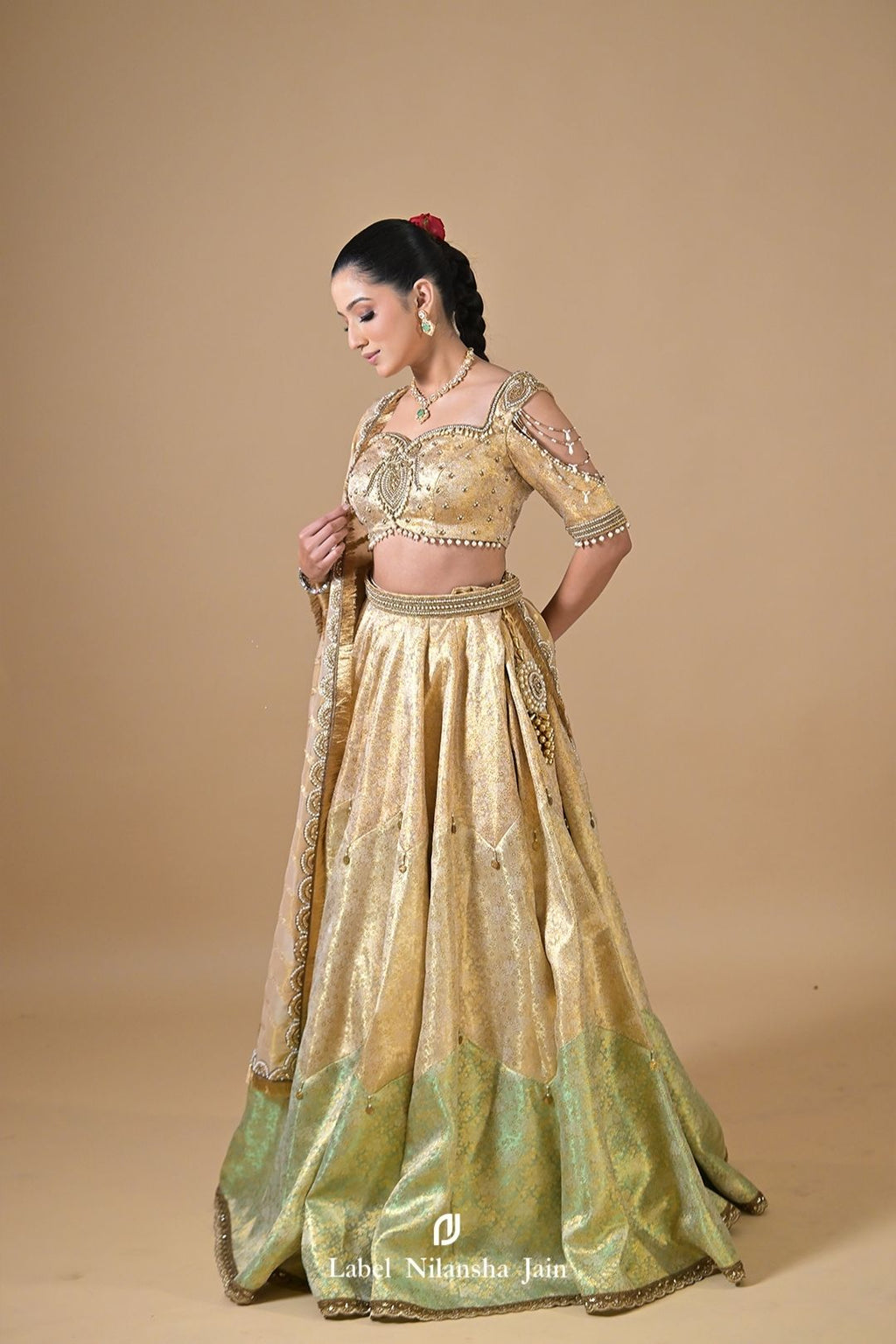 Gold - Green Banarasi Silk Meher Lehenga