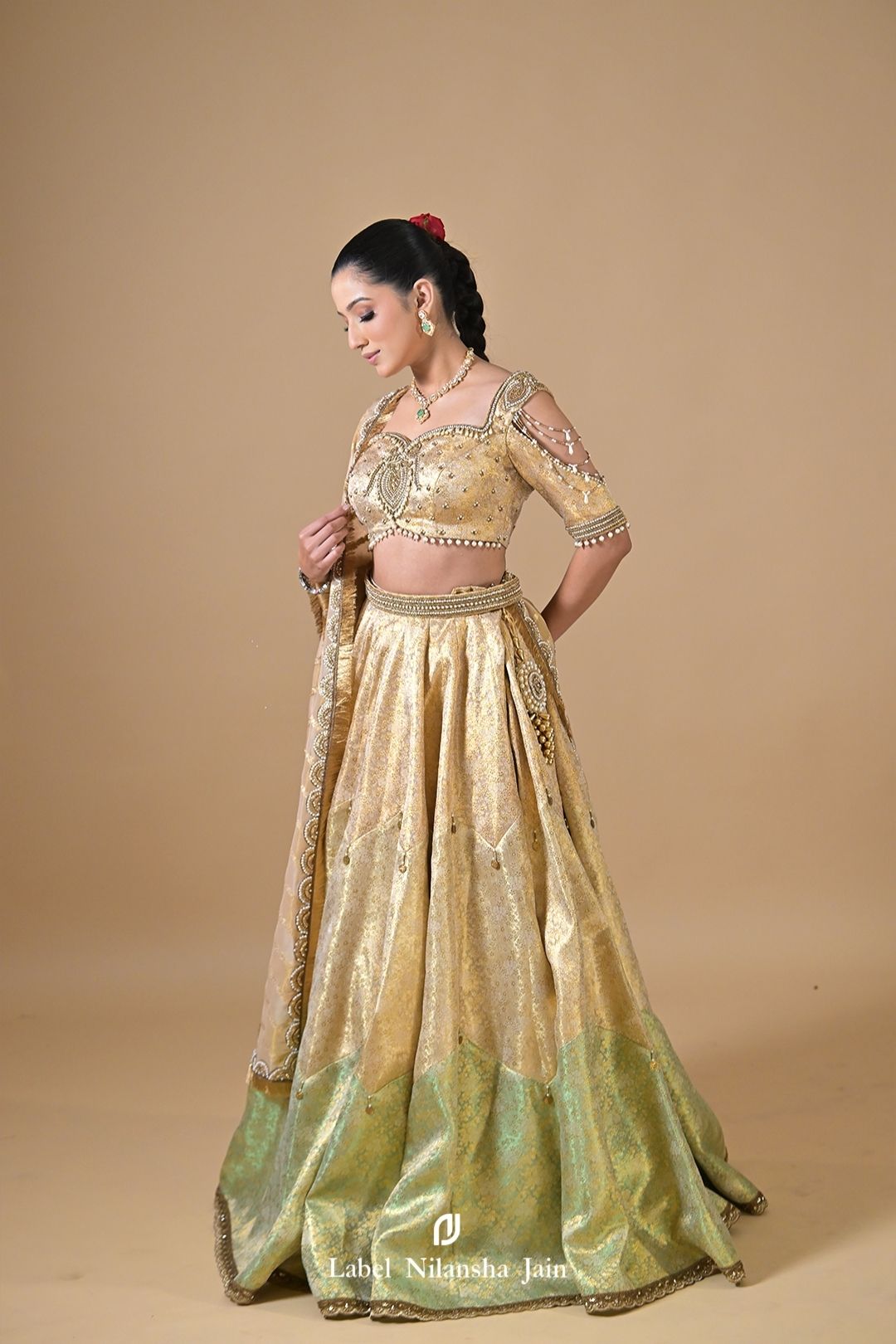 Gold - Green Banarasi Silk Meher Lehenga