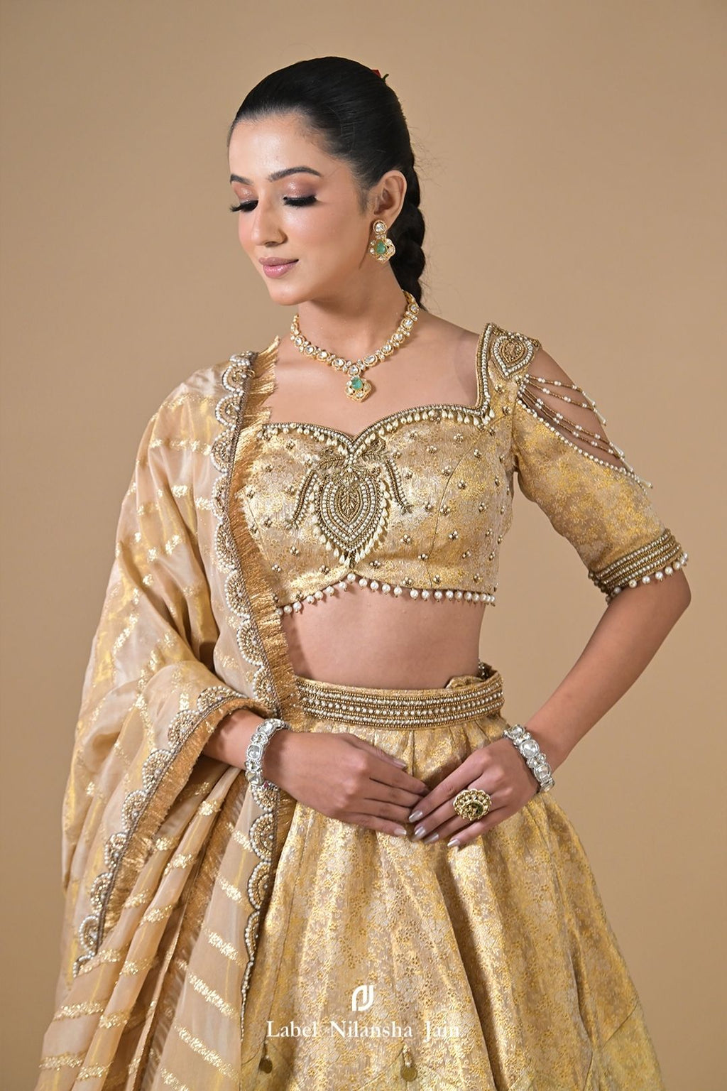 Gold - Green Banarasi Silk Meher Lehenga