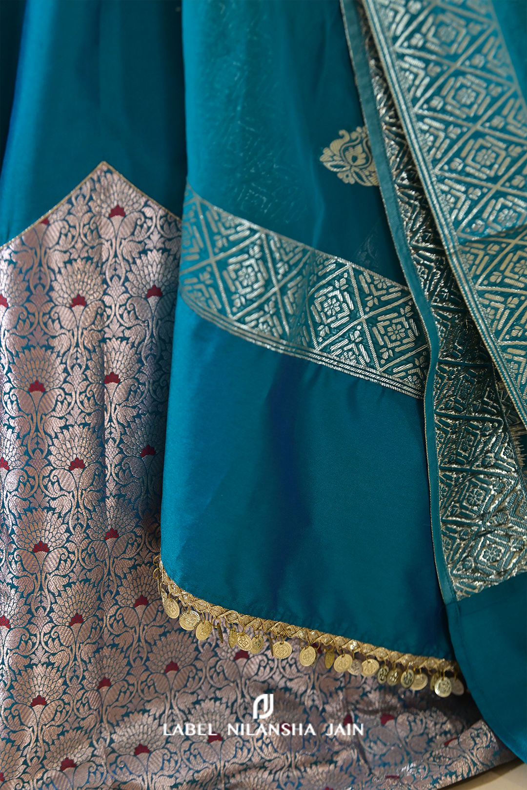 Teal Blue Banarasi Silk Raunaq Anarkali