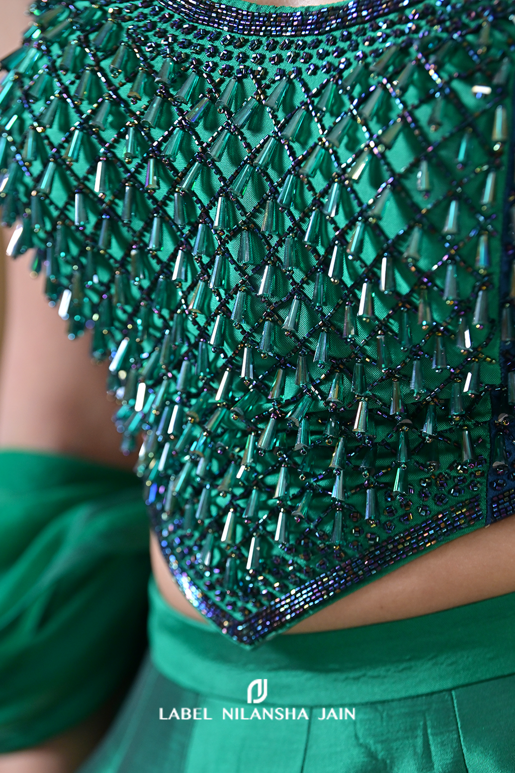 Multicoloured Blue-Green Silk Shahana Lehenga