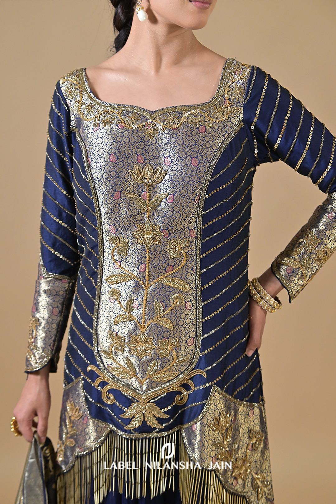 Navy Blue Banarasi Shilp Sharara Set