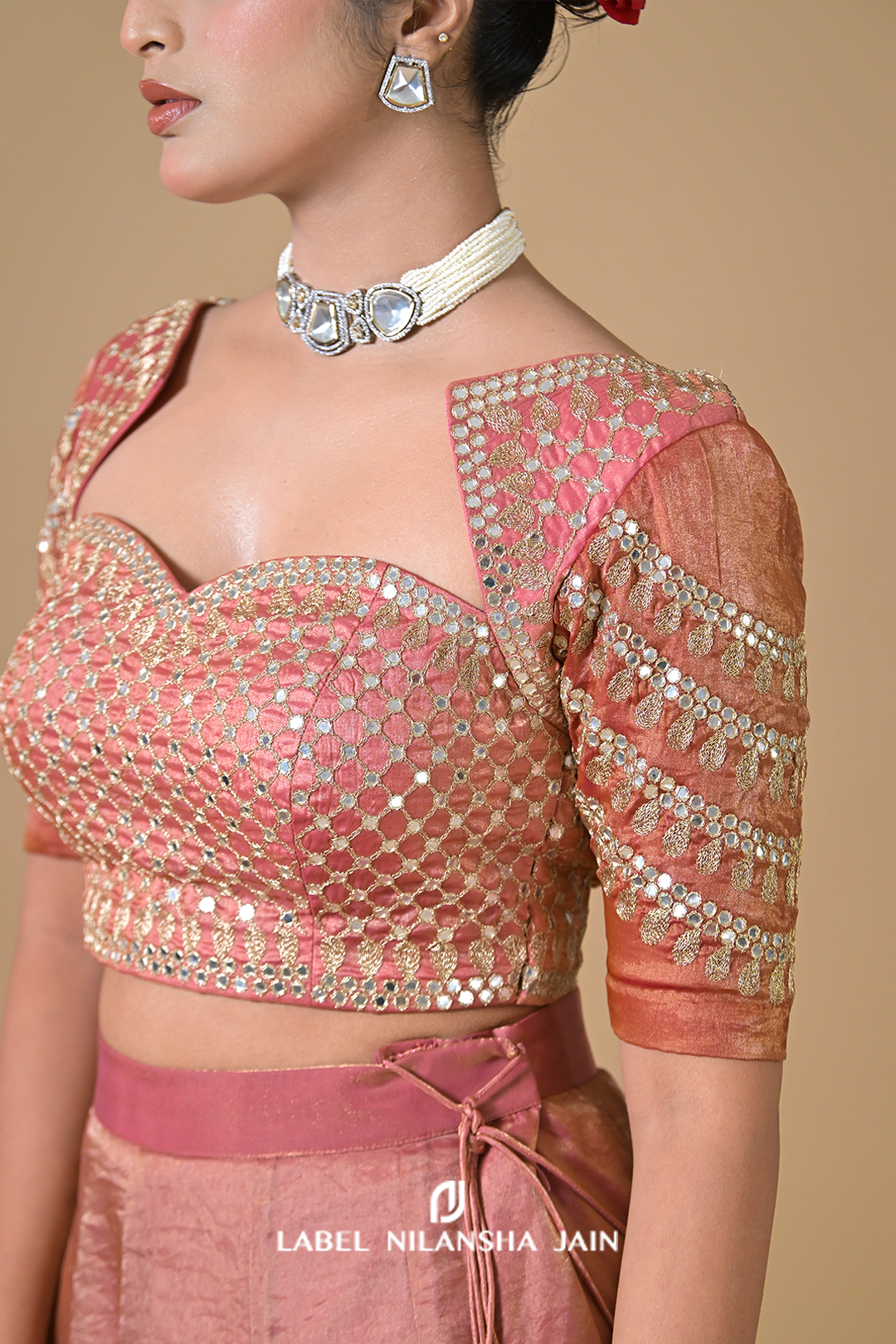 Rose Gold Zari Tissue Nayra Lehenga