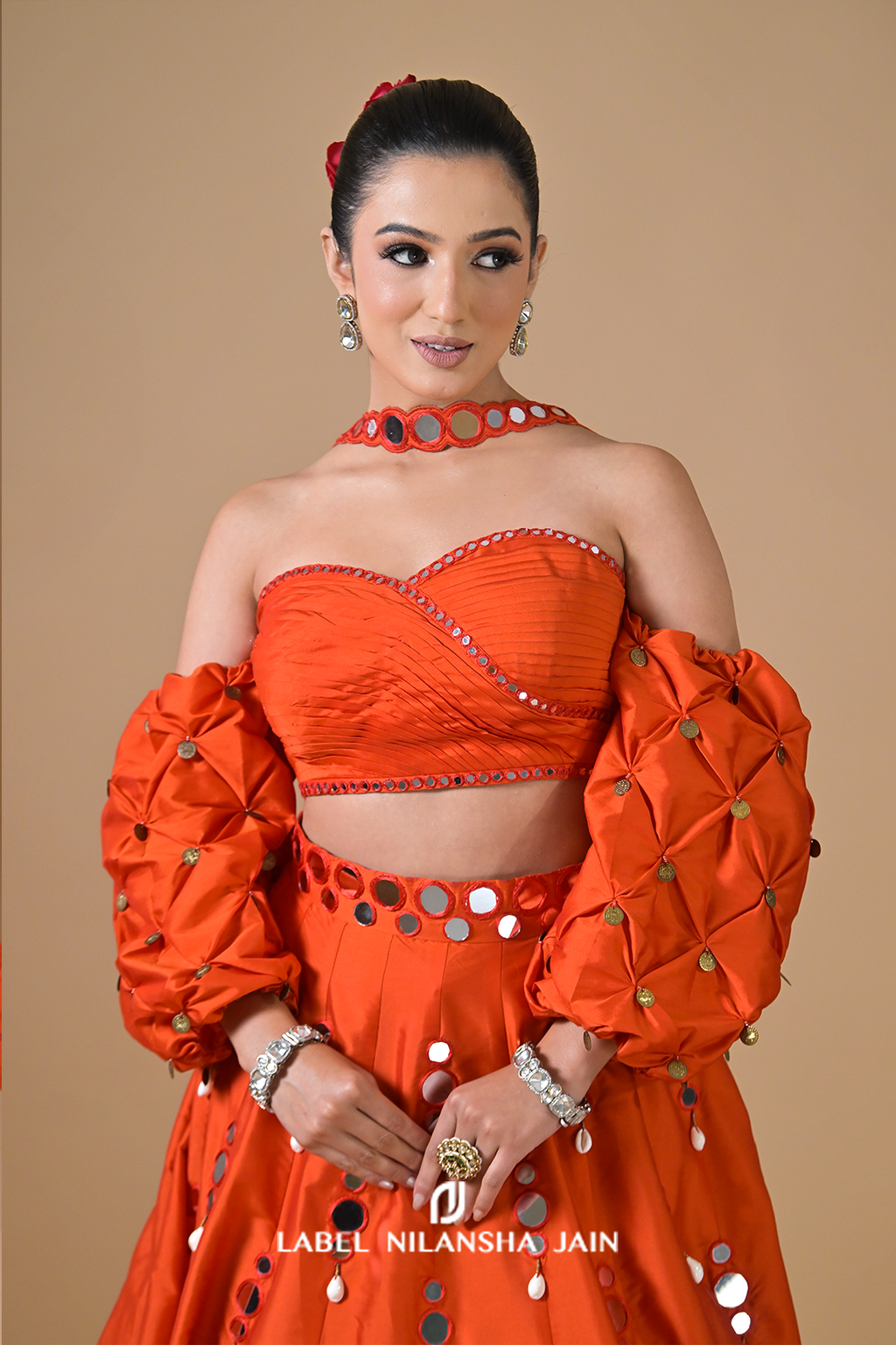 Orange Mirrorwork Surkh Lehenga