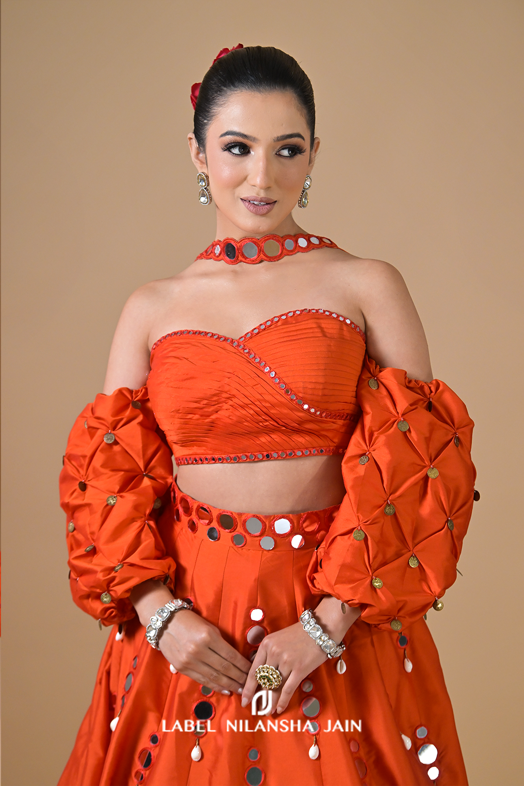 Orange Mirrorwork Surkh Lehenga