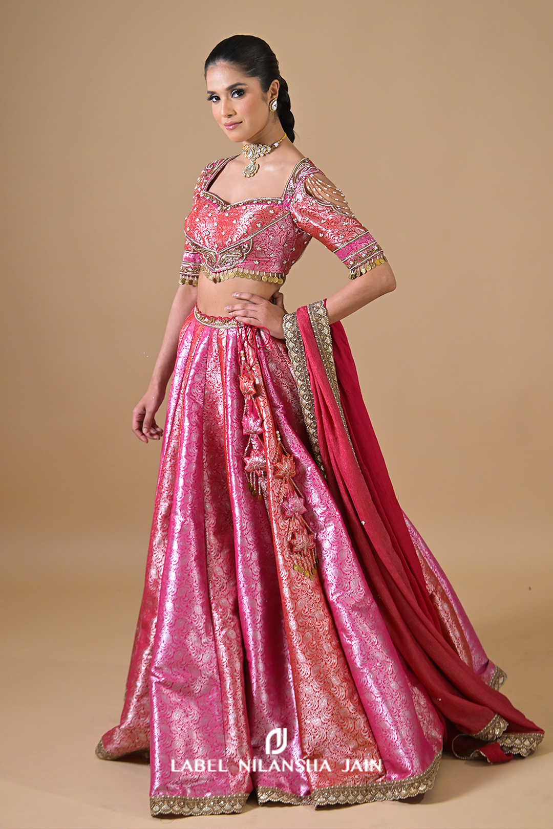 Red-Pink-Gajri Banarasi Bridal Rangotsav Lehenga