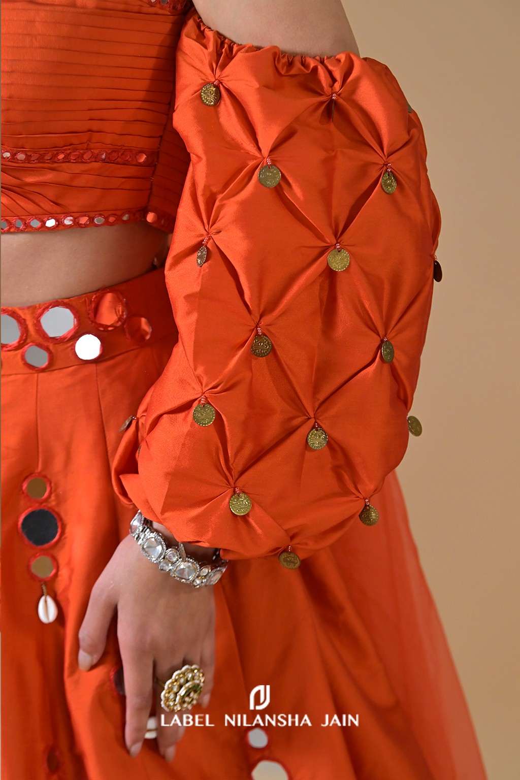 Orange Mirrorwork Surkh Lehenga