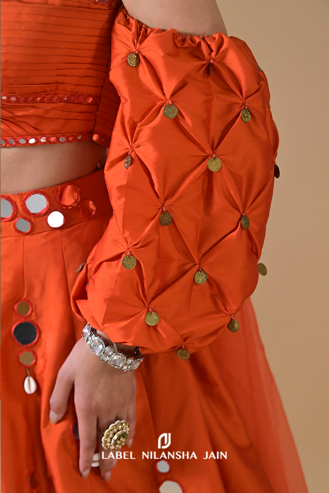 Orange Mirrorwork Surkh Lehenga