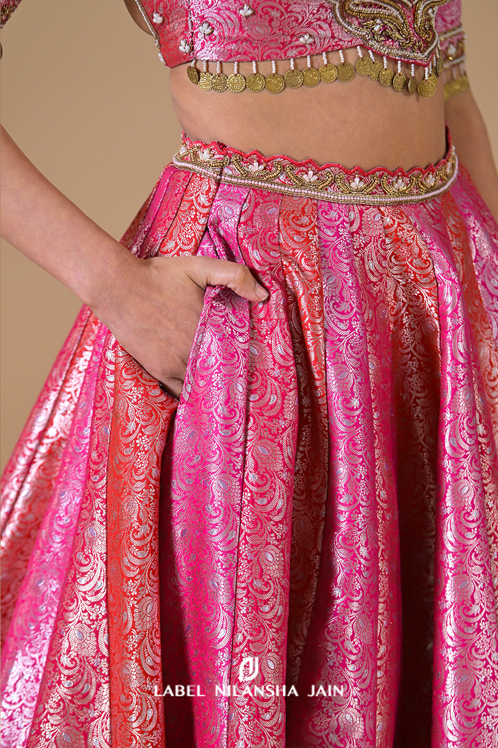Red-Pink-Gajri Banarasi Bridal Rangotsav Lehenga