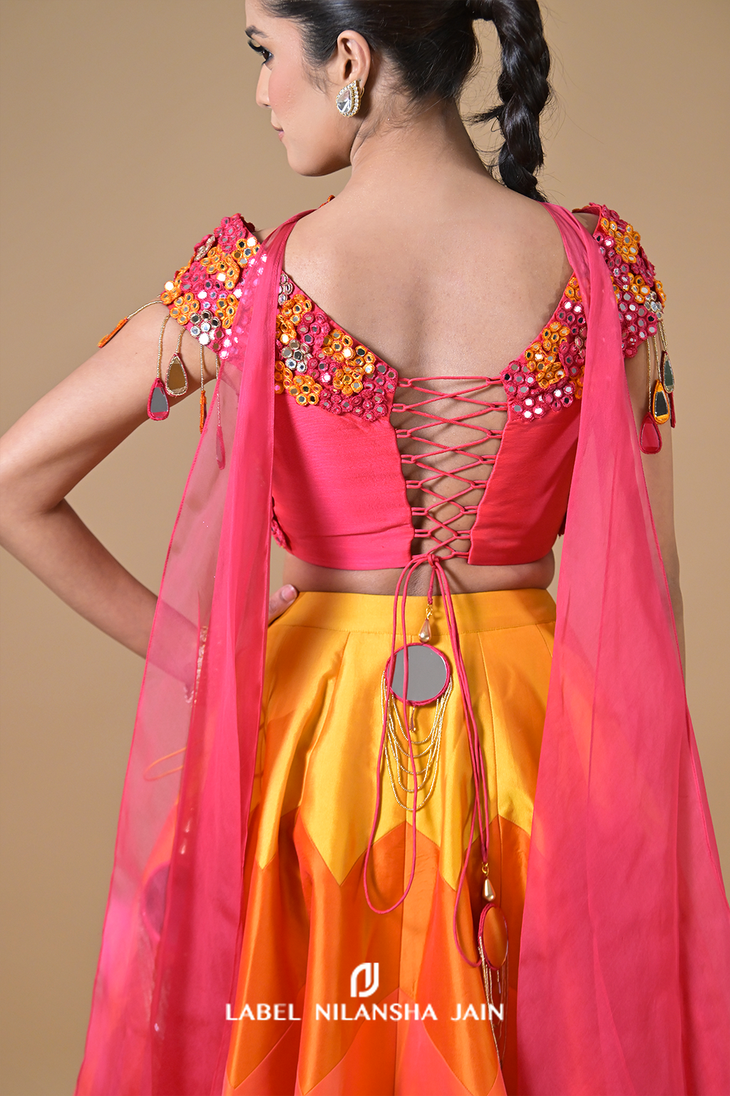 Multicolored Mirrorwork Silk Satrang Lehenga