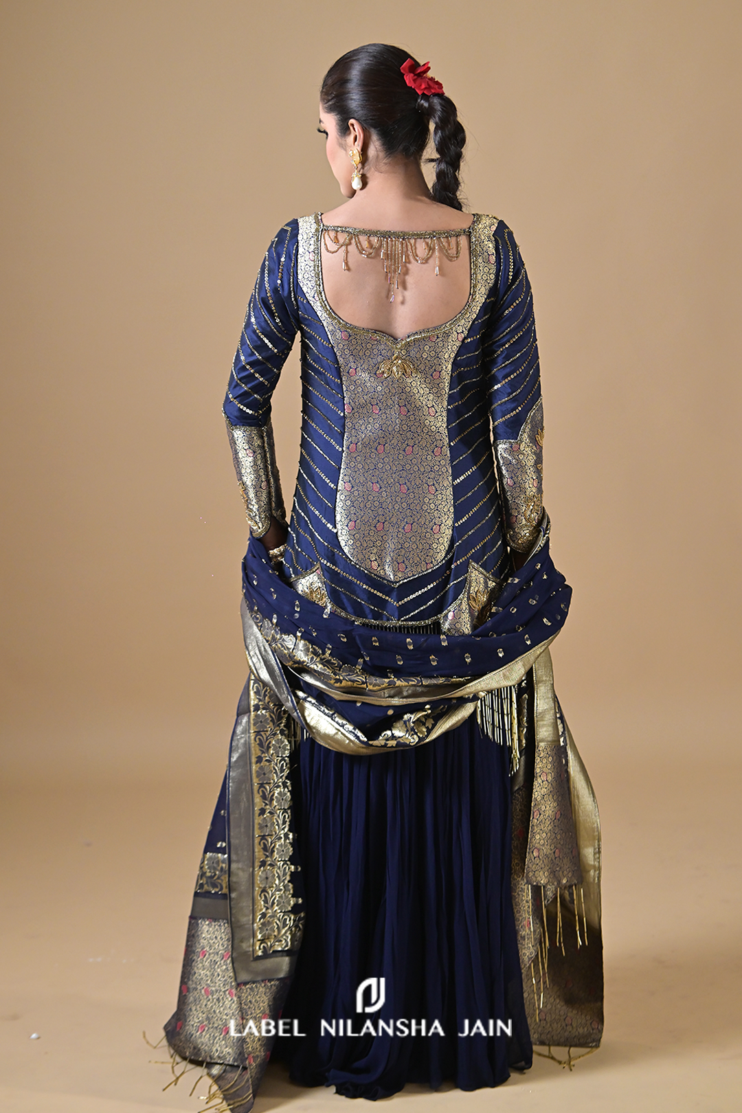 Navy Blue Banarasi Shilp Sharara Set