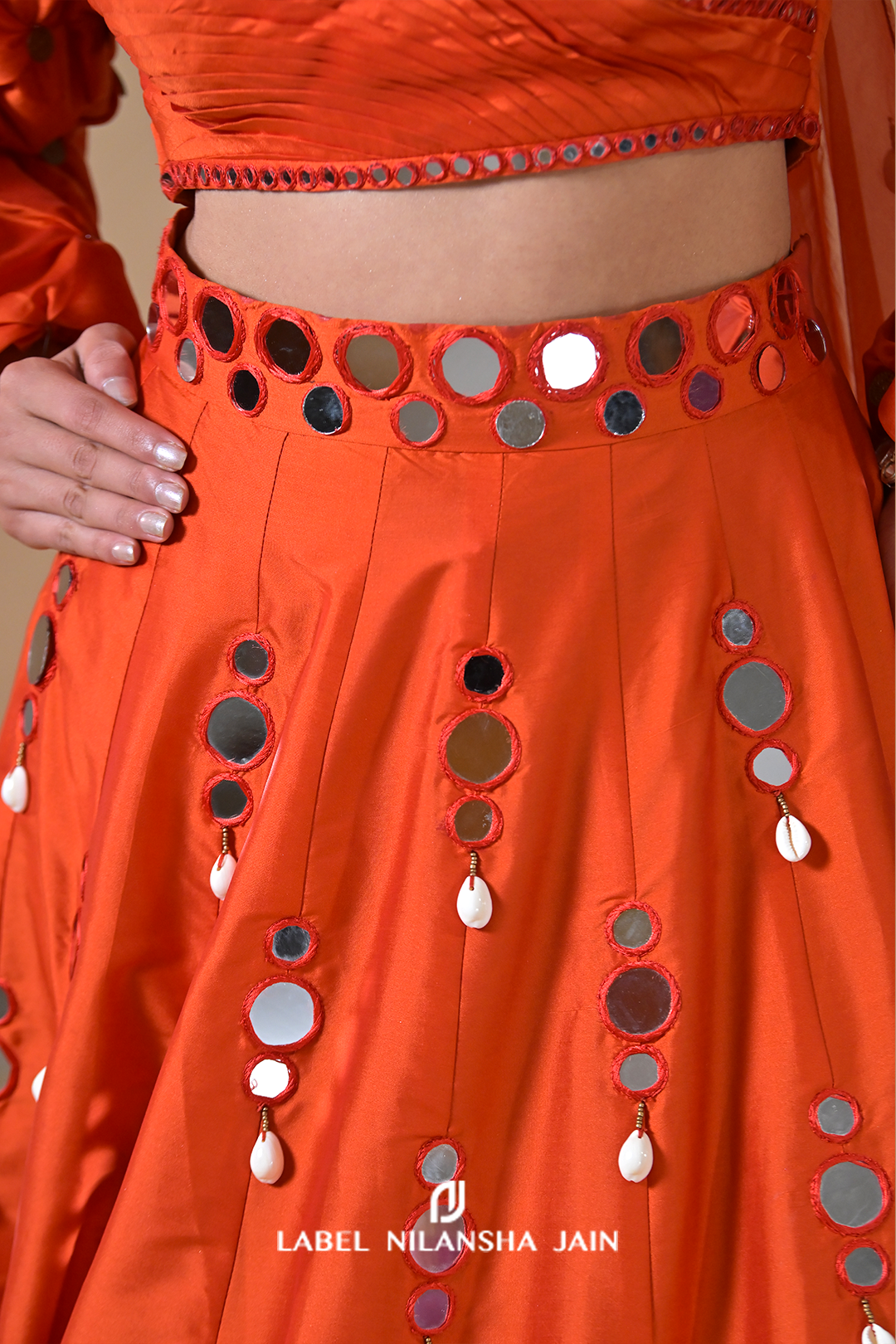 Orange Mirrorwork Surkh Lehenga