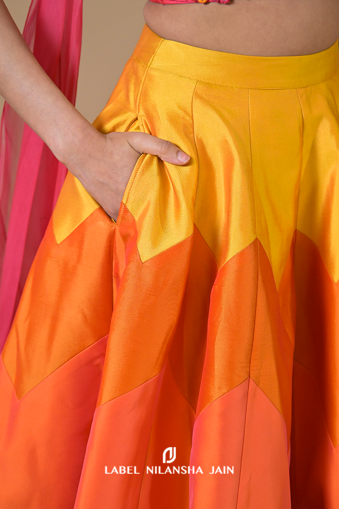 Multicolored Mirrorwork Silk Satrang Lehenga