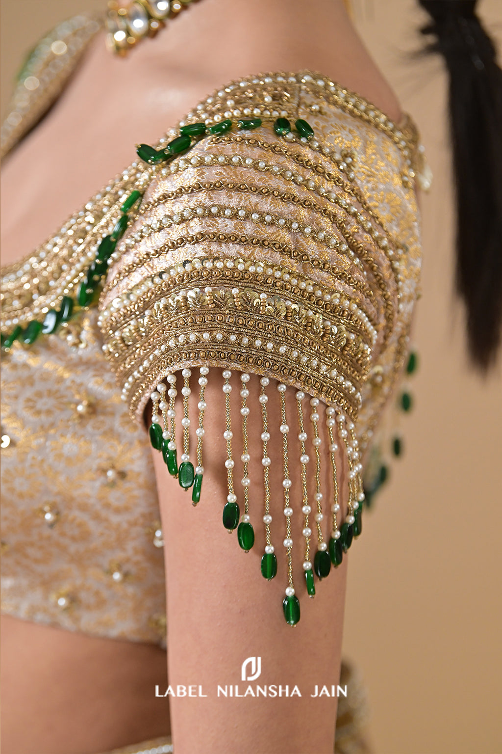 Gold Banarasi Lehenga With Emeralds Roshini Lehenga