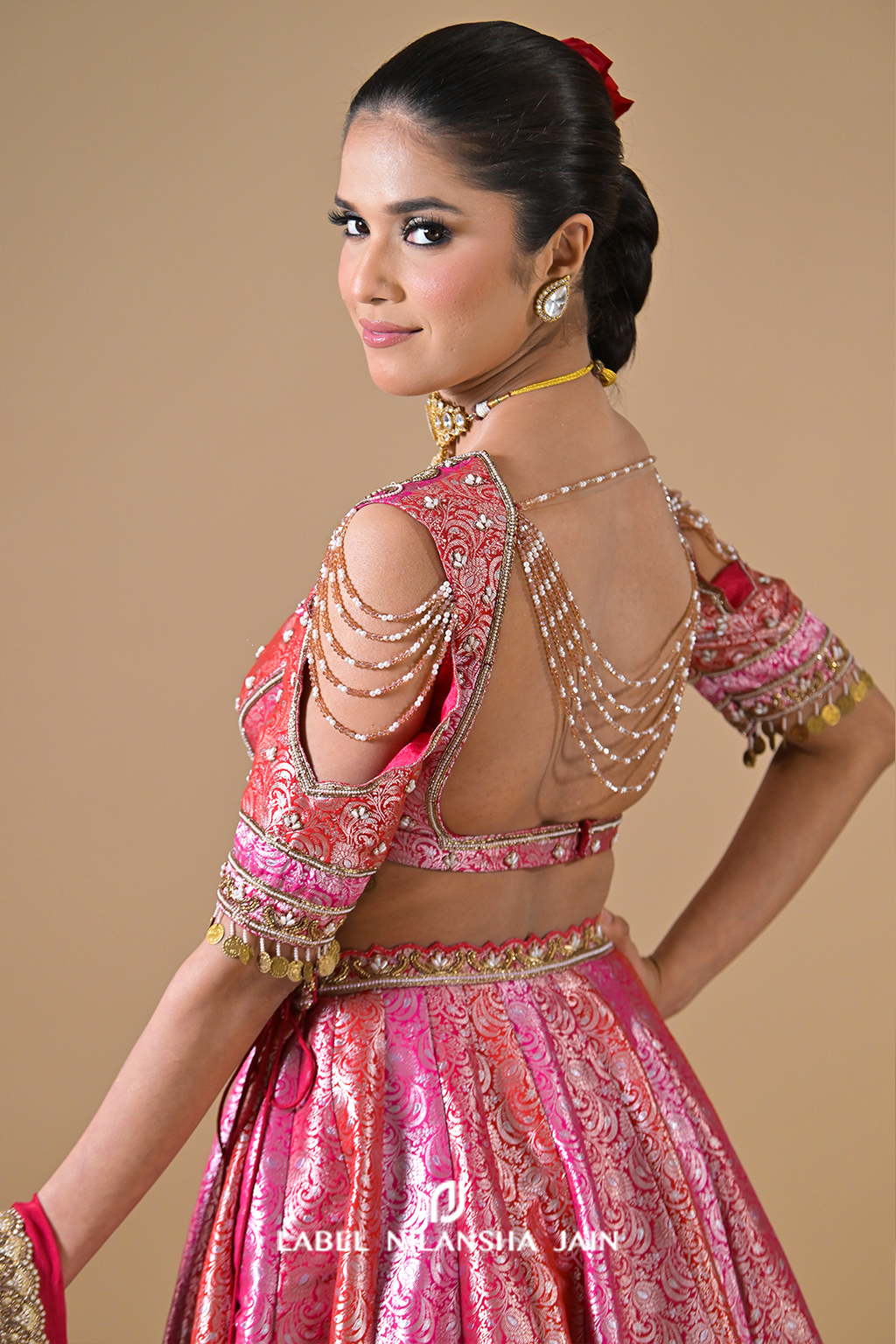 Red-Pink-Gajri Banarasi Bridal Rangotsav Lehenga