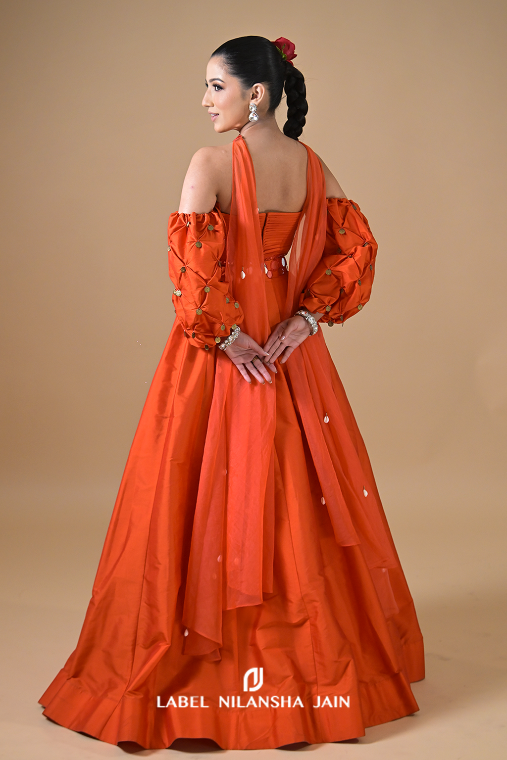 Orange Mirrorwork Surkh Lehenga