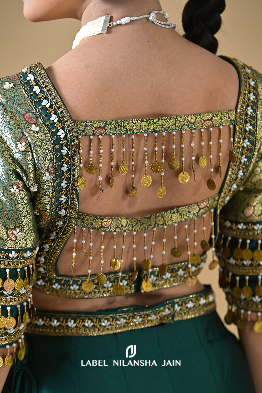 Bottle Green Banarasi Silk Kalidar Rivaz Lehenga