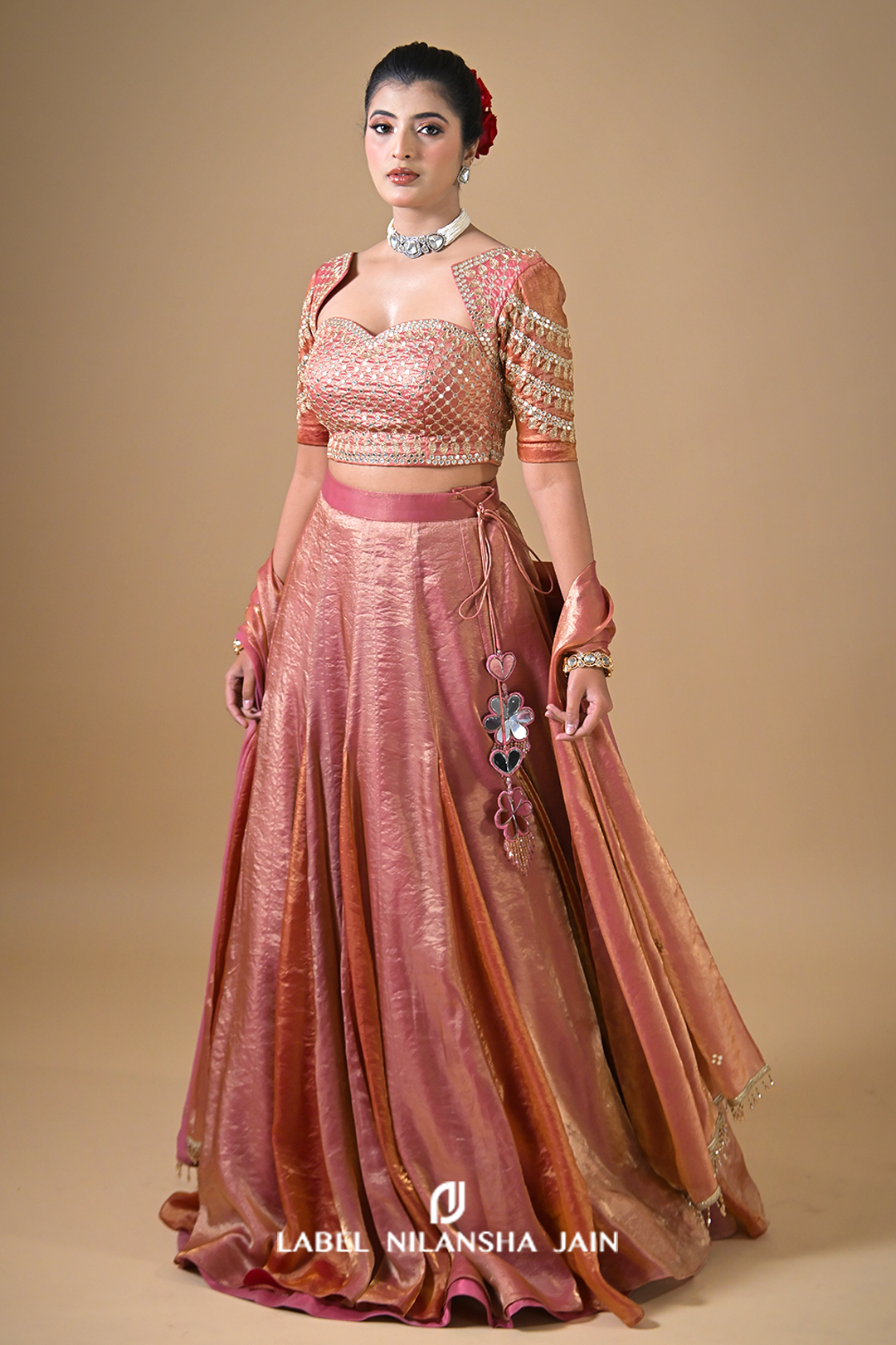 Rose Gold Zari Tissue Nayra Lehenga