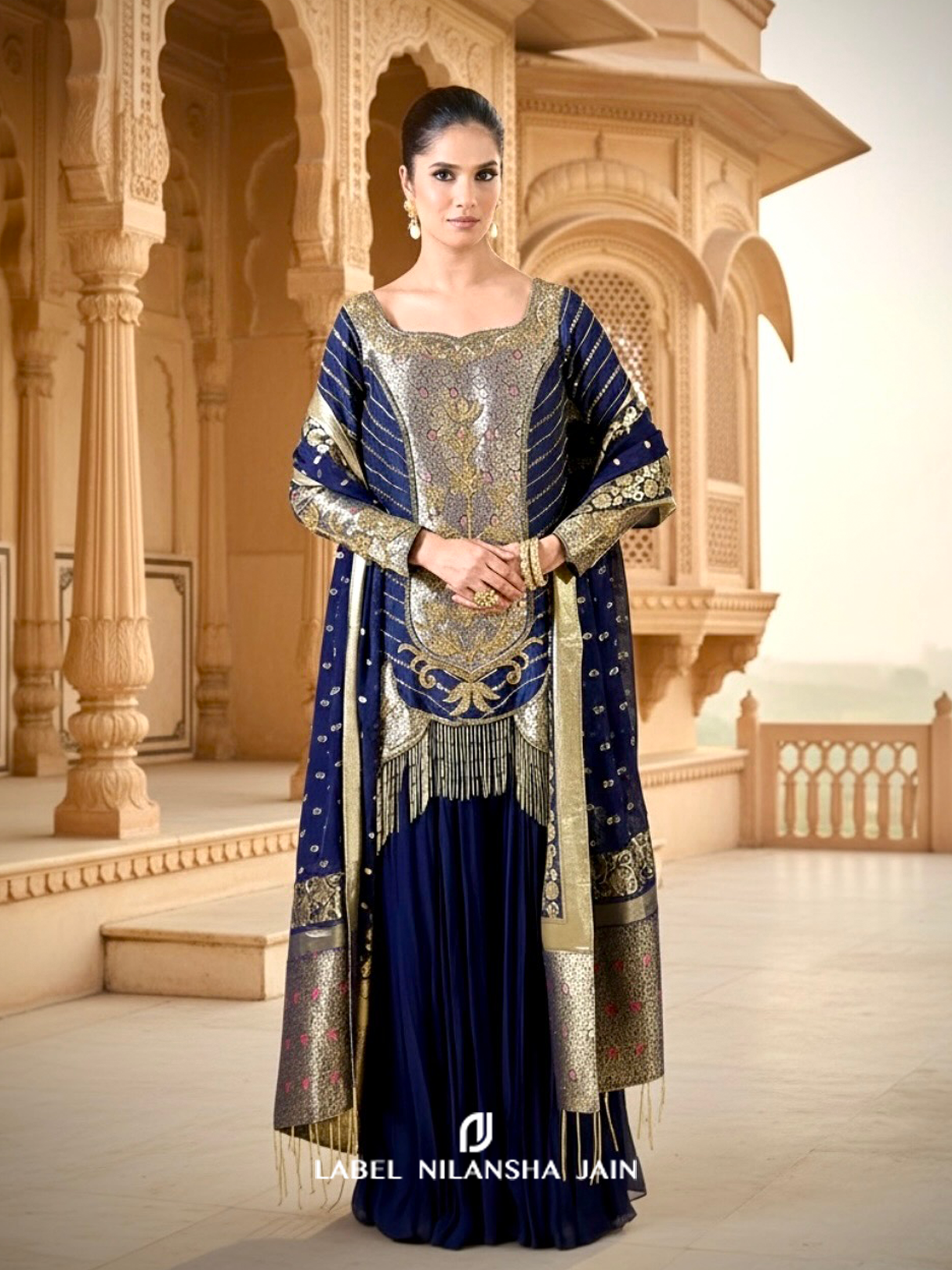 Navy Blue Banarasi Shilp Sharara Set