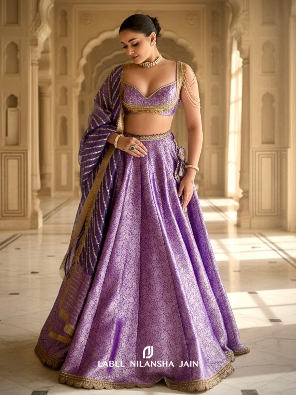 Purple Banarasi Dabka & Pearlwork Rajasi Lehenga