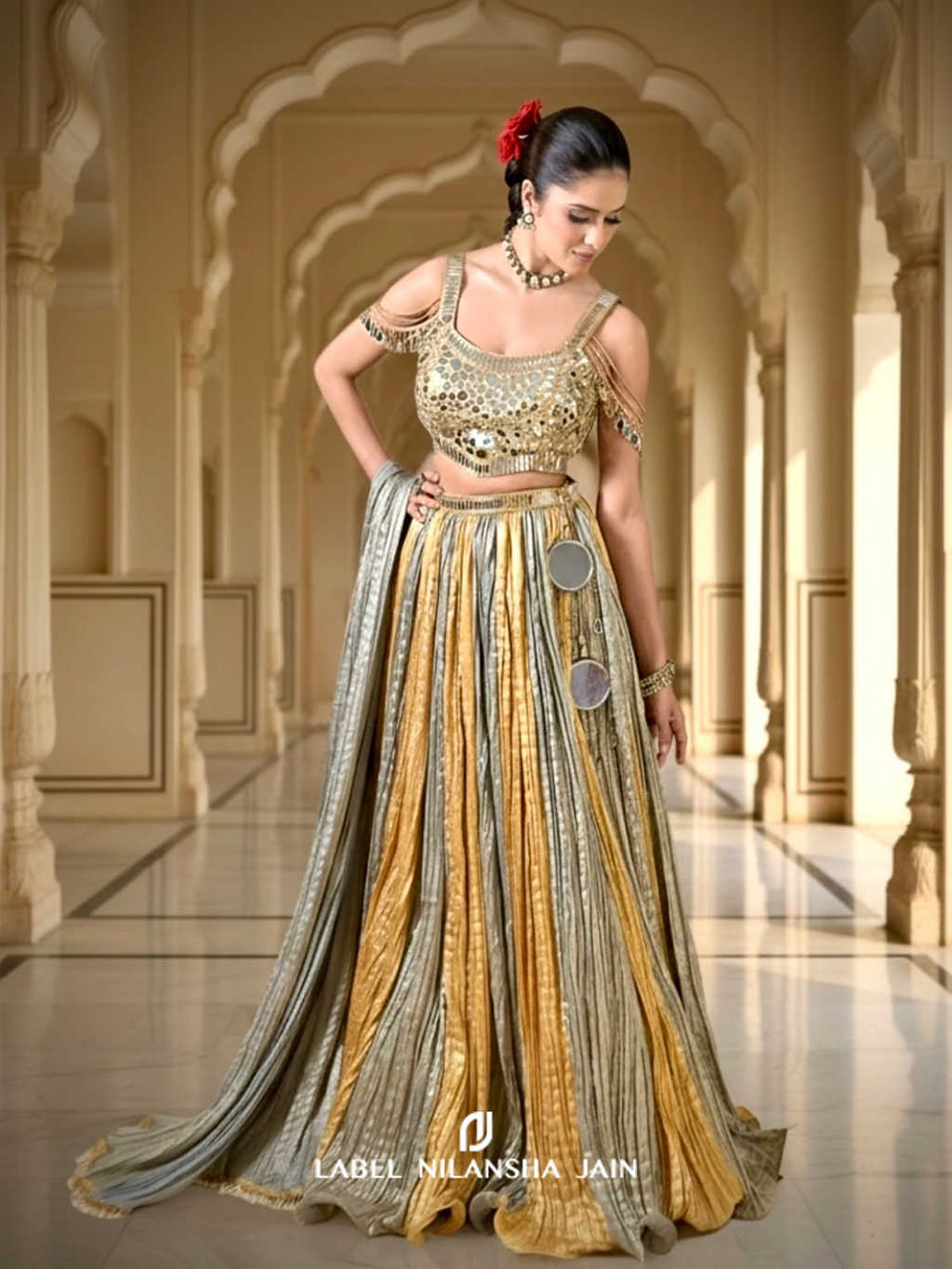 Gold - Silver Tissue Mirrorwork Ujala Lehenga